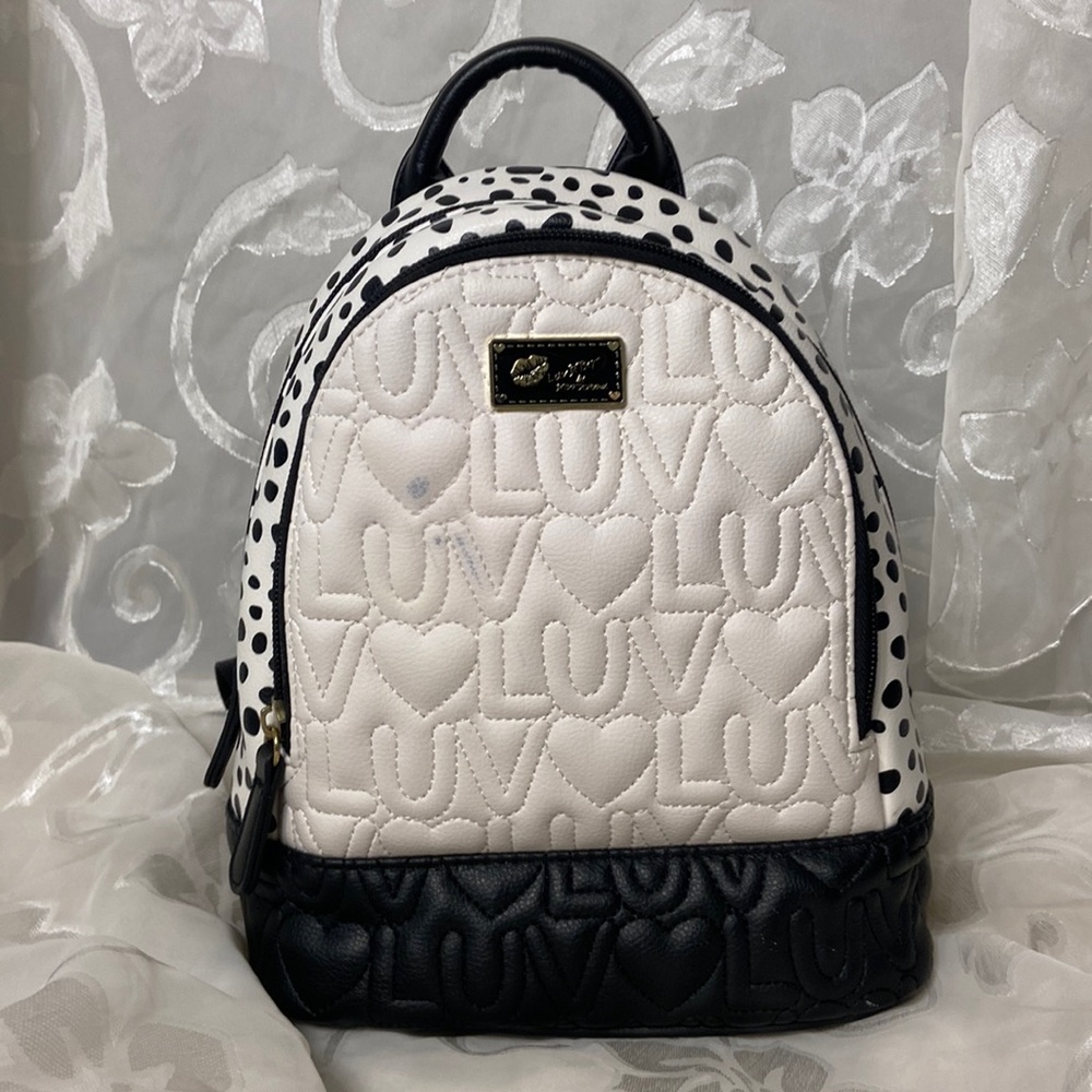 Betsey Johnson mini backpack purse. Luv Betsey black/white